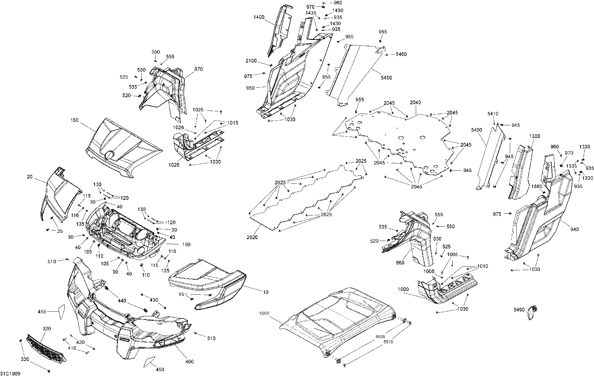 An Image of a Genuine Can-Am Parts Schematic Diagram showing the schematic - BODY - HYPER SILVER