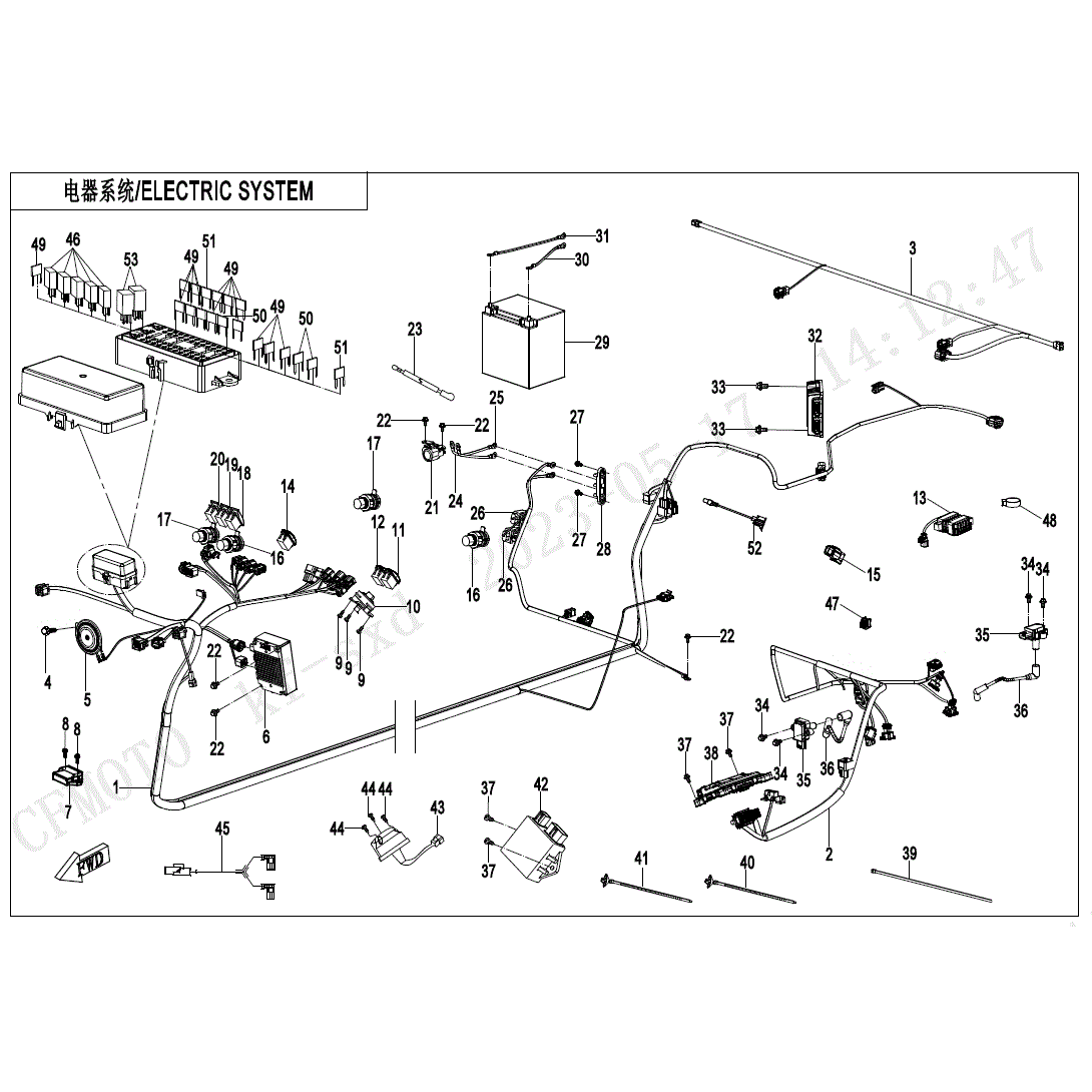 An Image of a Genuine CFMOTO Parts Schematic Diagram showing the schematic - ELECTRIC SYSTEM - 2024 CFMOTO UFORCE 1000 XL