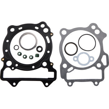 The Kawasaki - Suzuki Top End Gasket Set by Prox features multiple precision-engineered gaskets and O-rings, including two main gasket shapes and several small round seals, all displayed on a white background.