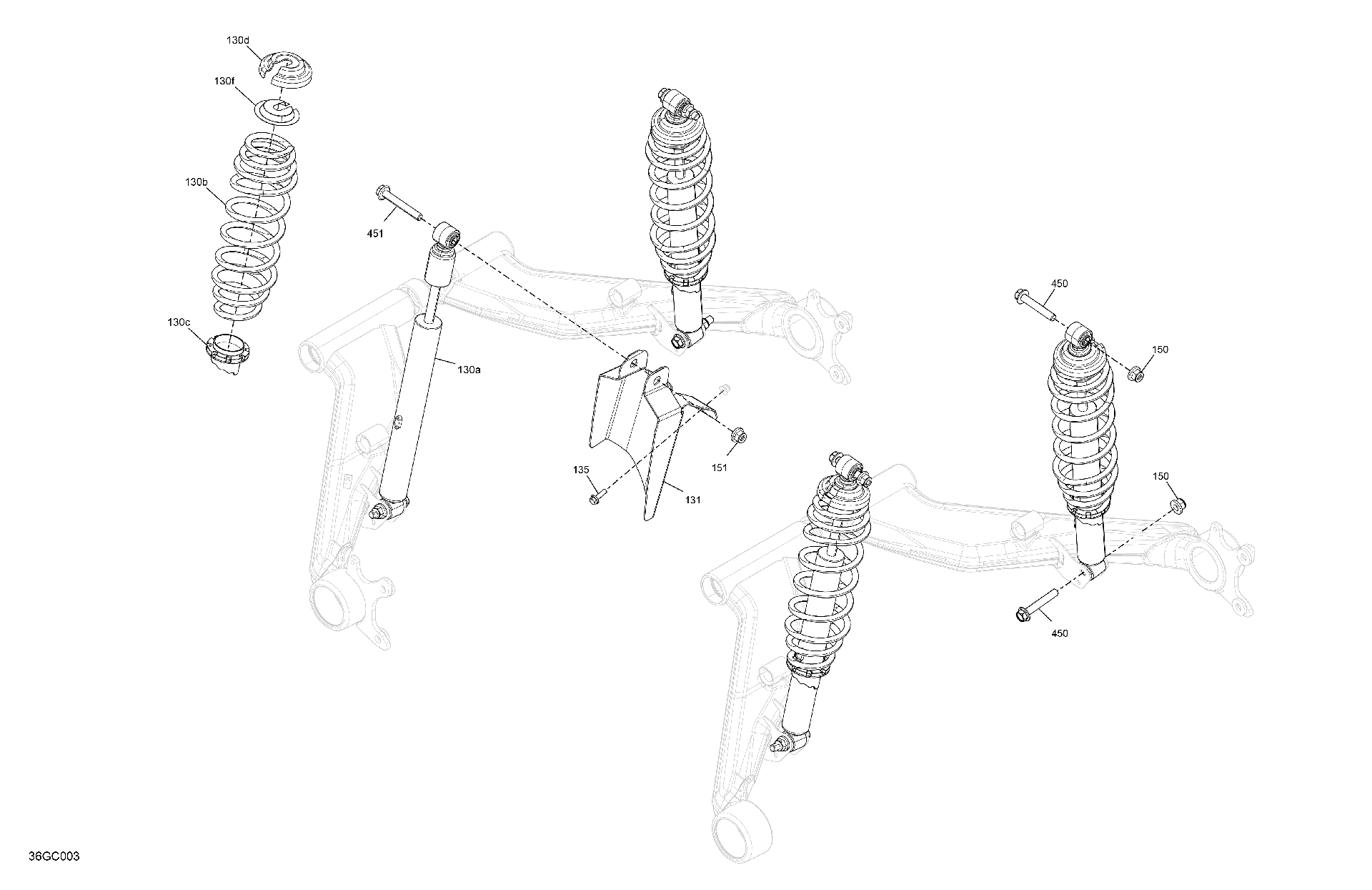 An Image of a Genuine Can-Am Parts Schematic Diagram showing the schematic - SUSPENSION - REAR SHOCKS