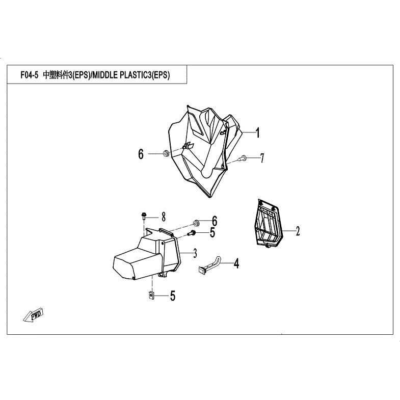 An Image of a Genuine CFMOTO Parts Schematic Diagram showing the schematic - MIDDLE PLASTICS 3 (EPS) - 2018 CFMOTO ZFORCE 800 Trail