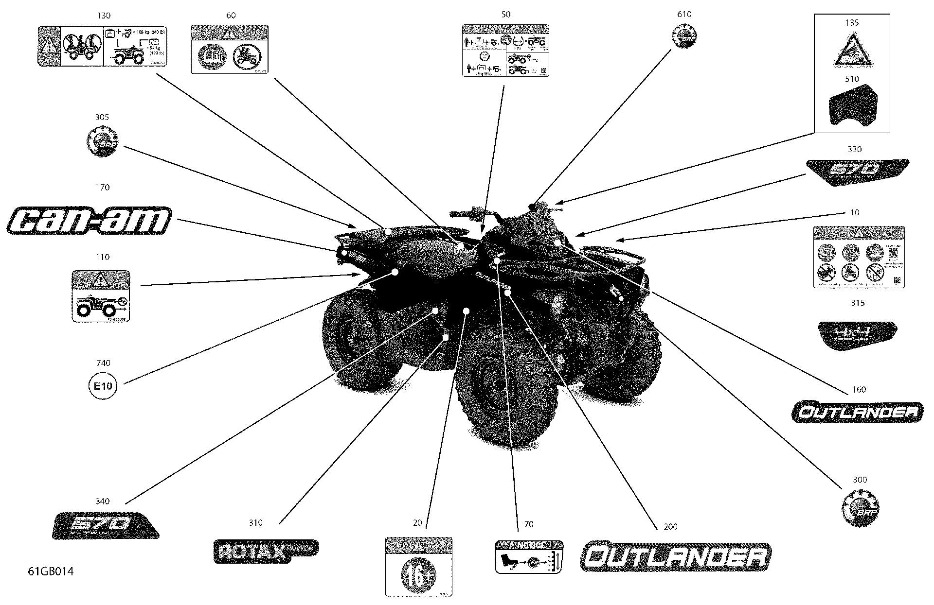 An Image of a Genuine Can-Am Parts Schematic Diagram showing the schematic - BODY - DECALS