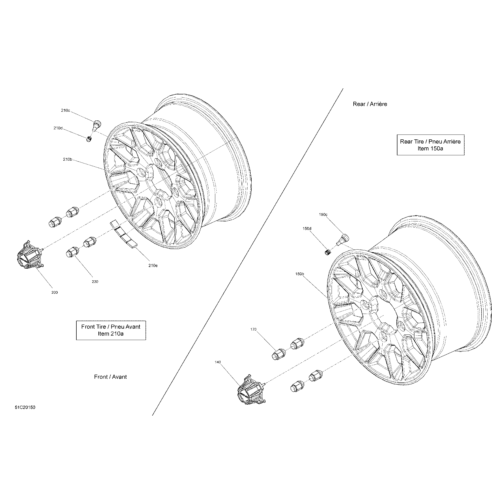 An Image of a Genuine Can-Am Parts Schematic Diagram showing the schematic - WHEELS