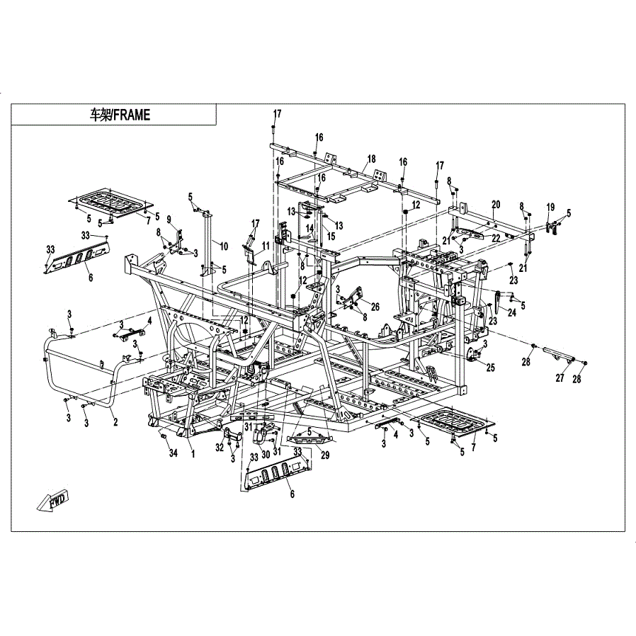 An Image of a Genuine CFMOTO Parts Schematic Diagram showing the schematic - FRAME - 2019 CFMOTO UFORCE 1000
