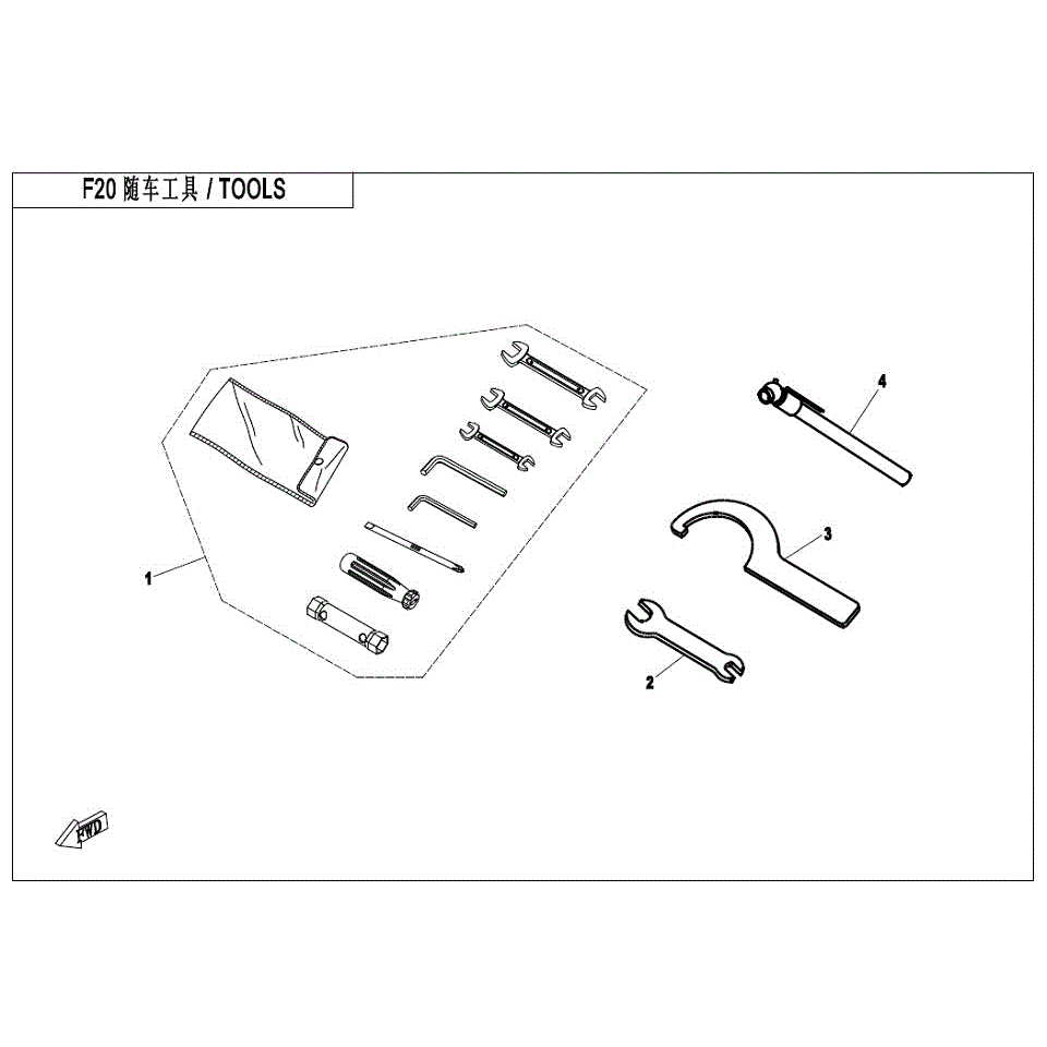 An Image of a genuine CFMOTO Parts Schematic Diagram showing the group - TOOLS - 2017 CFMOTO CFORCE 400