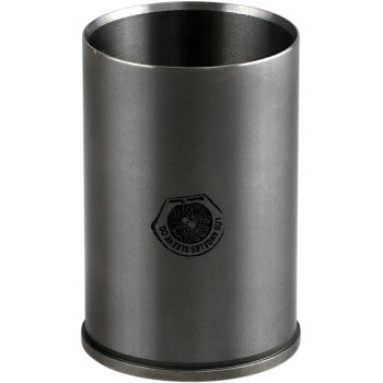 The Suzuki - Arctic Cat Cylinder Sleeve 87.50 mm by La Sleeve is a smooth, brushed-finish cylindrical metal sleeve featuring a black logo on the side, shown upright against a white background.