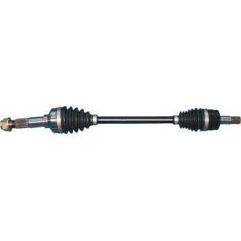 Heavy duty front left and right Yamaha Rhino CV axle kit with black rubber protective boots and metal shafts.
