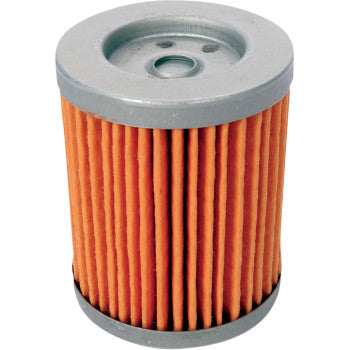 The Kawasaki - Suzuki Oil Filter by Twin Air is a cylindrical orange pleated paper filter with gray metal end caps, designed for maximum engine protection and commonly used as an oil filter.