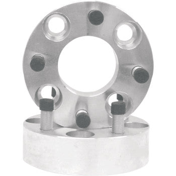 Two High Lifter Spacer with Stud Wheel Rear 4/156 1” metal spacers are stacked. Each has multiple holes and bolts, designed to increase clearance between wheel and hub for better fitment of aftermarket ATV tires.