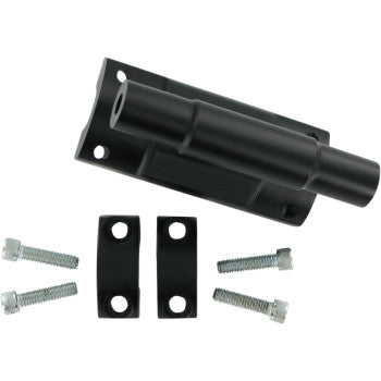 The Powerriser 475 Pivoting Handlebar Risers (3 x 4-3/4) by Powermadd are shown on a white background with solid aluminum construction, a cylindrical barrel, two matching mounting plates, and four silver bolts.