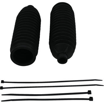 The Replacement Boot Kit by Moose Offroad includes two black, ribbed accordion-style rubber boots and four black zip ties, shown on a white background. Ideal for automotive or mechanical protection with open-ended cylindrical design.