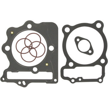 The Honda Top End Gasket Kit 89 mm by Cometic includes MLS head gaskets and four brown O-rings with Extreme Sealing Technology, all neatly arranged on a white background.