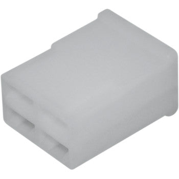 The 250 Series Connector 4 Position Female 5 Pack by Namz is a white, rectangular plastic housing with four slots, perfect for custom applications.