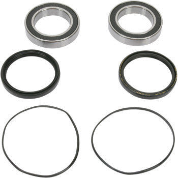 The Honda/Adly Moto Wheel Bearing Kit Rear by Pivot Works includes two double-sealed ball bearings, two black rubber seals, and two black O-rings—perfect for restoring steering control in your wheels.