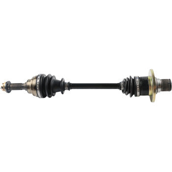 Black steel rear left and right CV axle with rubber boots and metal joints for Suzuki KingQuad ATV.