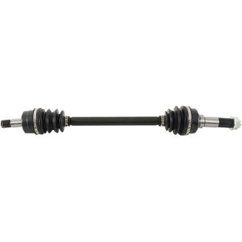 The Yamaha Rhino Axle Kit Complete 8 Ball Extreme Duty Front Left & Right by All Balls features a black chromoly axle shaft with rubber boots on both ends, precision ball bearings in metal joints, and a central shaft.