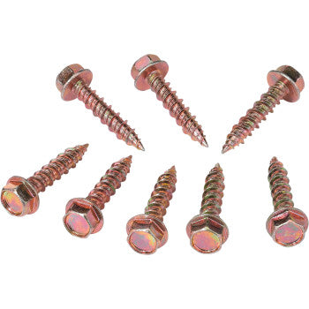 Set of eight bronze-colored hex flange screws with sharp threaded ends for clutch cover installation.
