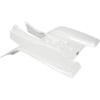 White rear fender for UTV with smooth, contoured plastic design and integrated mounting points.