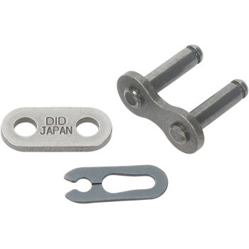 The 428 H Connecting Link Clip by Did includes a flat plate marked DID JAPAN, a double-pin link, and a small U-shaped clip, all displayed on a white background as parts for replacement chain links.