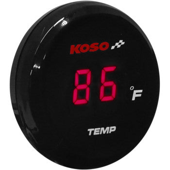 Round black digital thermometer with red LED digits displaying "86°F" and Koso logo on top.