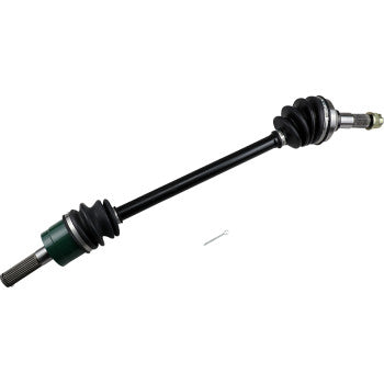 Black metal Kawasaki Teryx CV axle kit with rubber boots and metal shafts on both ends.