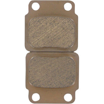 Two Sintered Brake Pads by DP Brakes, each rectangular with rounded edges and two mounting holes on the ends, are aligned vertically against a white background.
