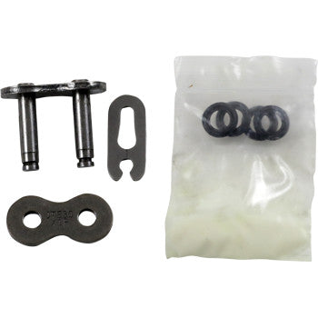 The 530 X1R Replacement Master Link Clip by JT Chains includes a connecting link, clip, O-rings, grease packet, and metal side plate—perfect for your motorcycle chain and shown against a white background.