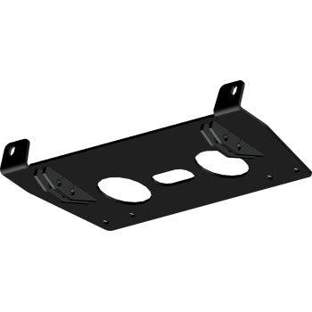Black metal plow mount bracket with angled side tabs and multiple cutouts for mounting.