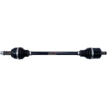 Heavy-duty black front left and right axle shaft with rubber boots and metal joints for Polaris General or RZR offroad.