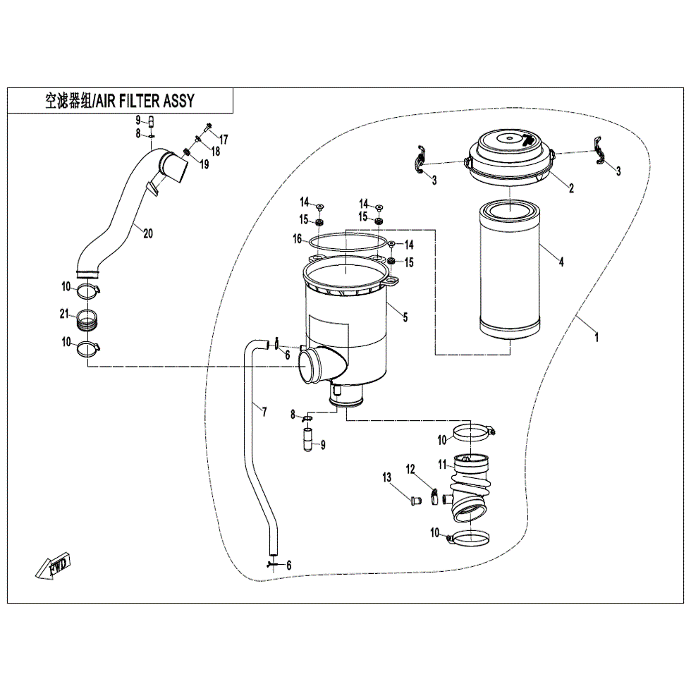 An Image of a Genuine CFMOTO Parts Schematic Diagram showing the schematic - AIR FILTER ASSY. - 2022 CFMOTO ZFORCE 950 Sport