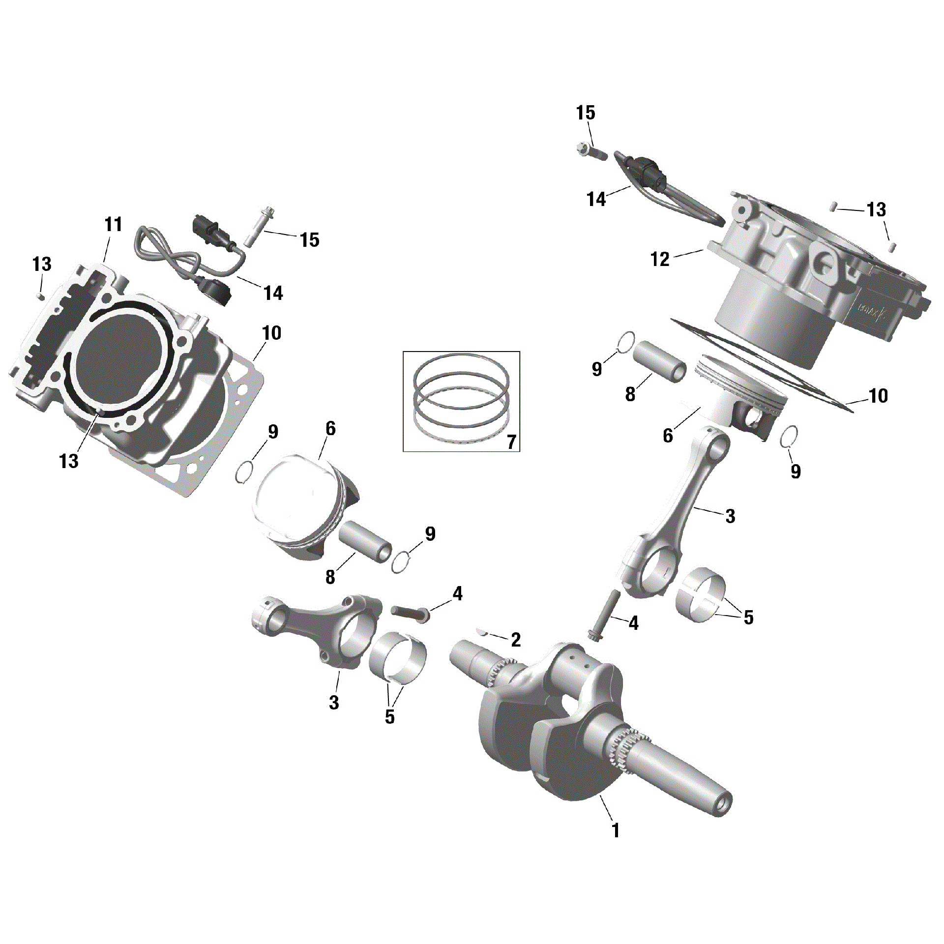 An Image of a Genuine Can-Am Parts Schematic Diagram showing the schematic - ROTAX - CRANKSHAFT PISTONS AND CYLINDER