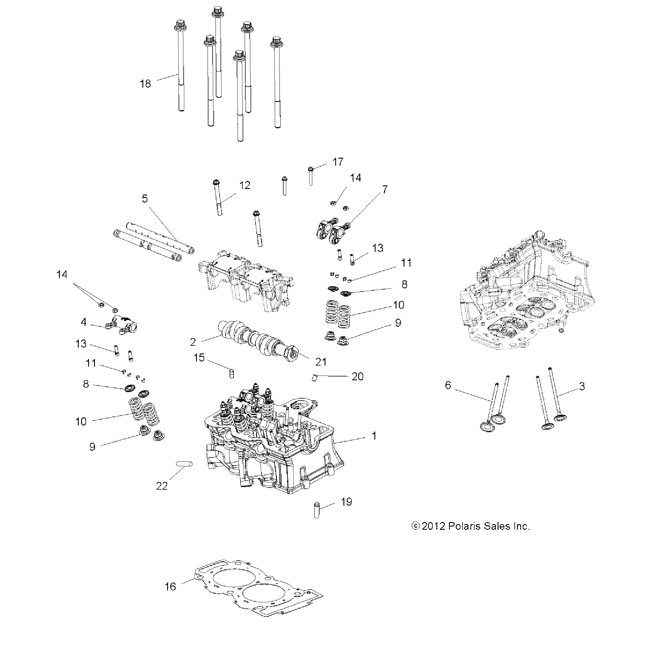 An Image of a Genuine Polaris Parts Schematic Diagram showing the schematic - ENGINE: CYLINDER HEAD CAM and VALVES - 2016 POLARIS SPORTSMAN 850 HIGH LIFTER