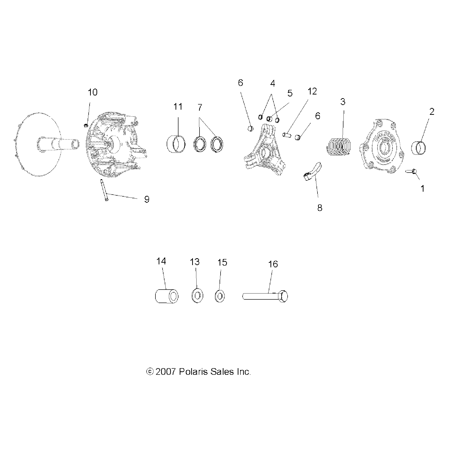 An Image of a Genuine Polaris Parts Schematic Diagram showing the schematic - DRIVE TRAIN: PRIMARY CLUTCH - 2015 POLARIS HAWKEYE 325 2X4