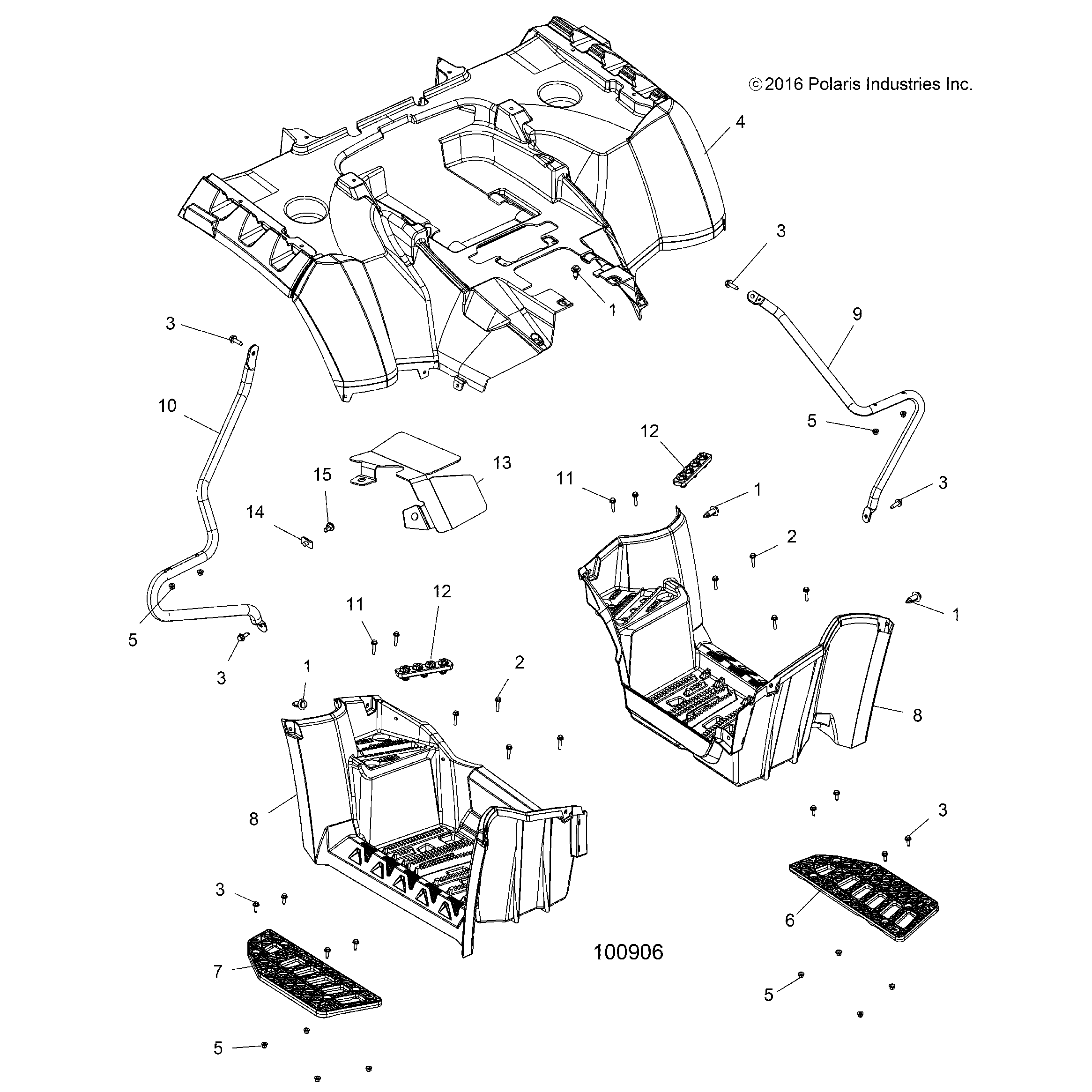 An Image of a Genuine Polaris Parts Schematic Diagram showing the schematic - BODY: REAR CAB and FOOTWELL - 2018 POLARIS SPORTSMAN TOURING 850 SP