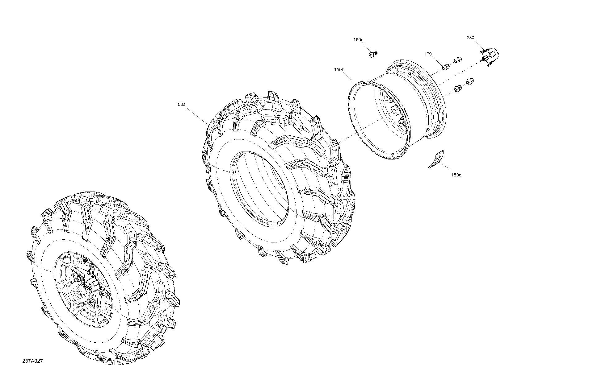 An Image of a Genuine Can-Am Parts Schematic Diagram showing the schematic - DRIVE - REAR WHEELS - MOSSY OAK EDITION