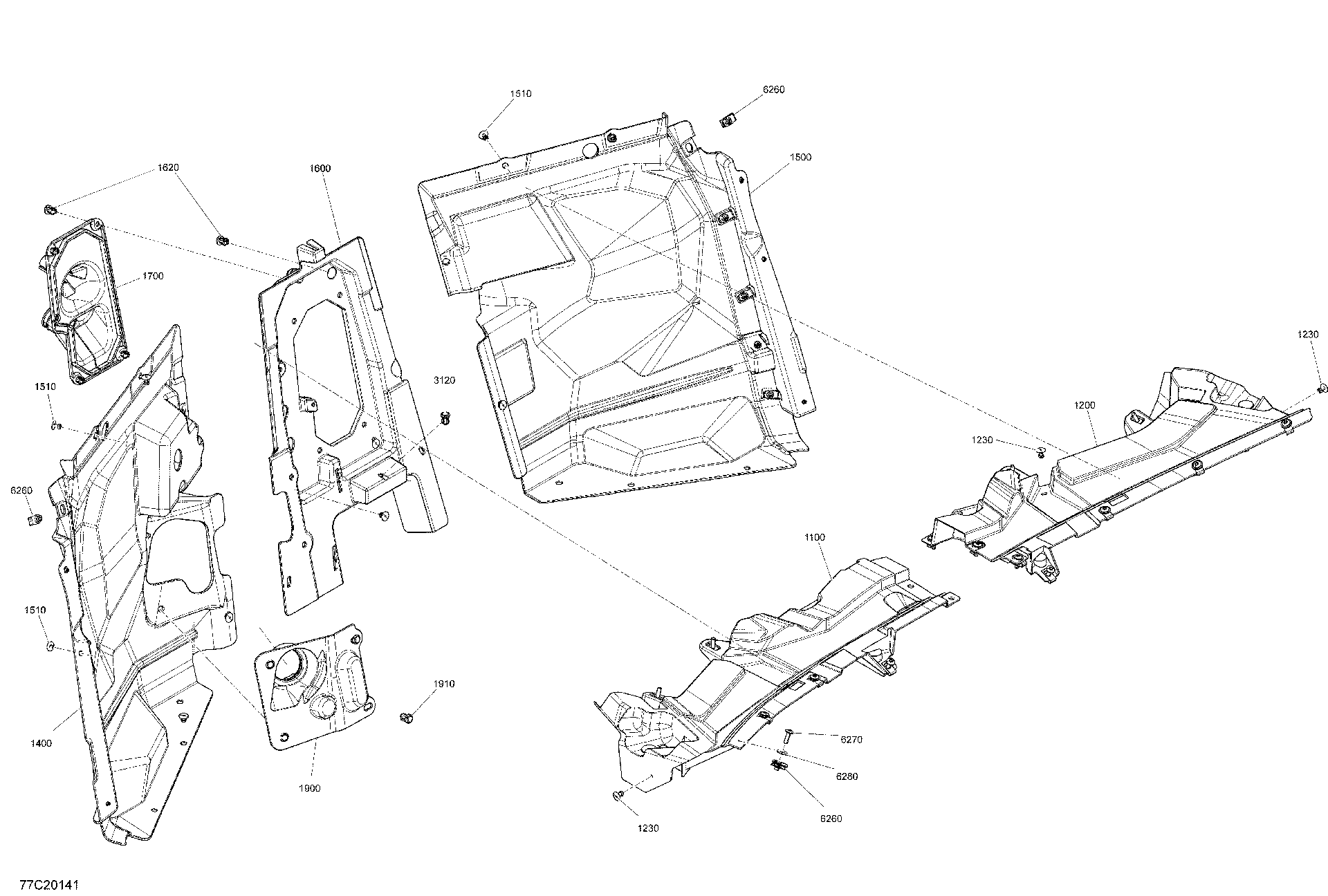 An Image of a Genuine Can-Am Parts Schematic Diagram showing the schematic - CAB INTERIOR - FIRE WALL SECTION