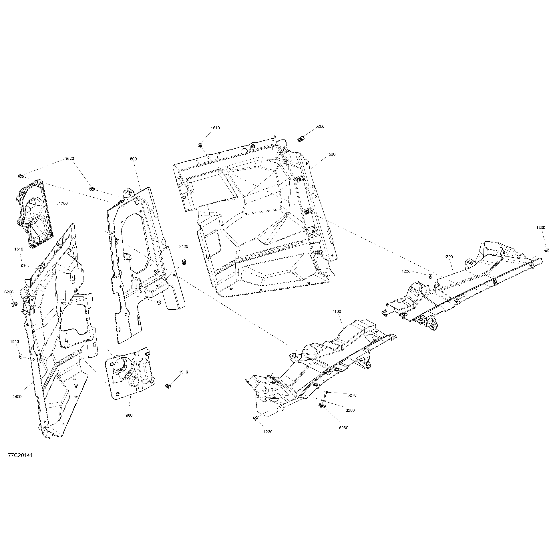 An Image of a Genuine Can-Am Parts Schematic Diagram showing the schematic - CAB INTERIOR - FIRE WALL SECTION