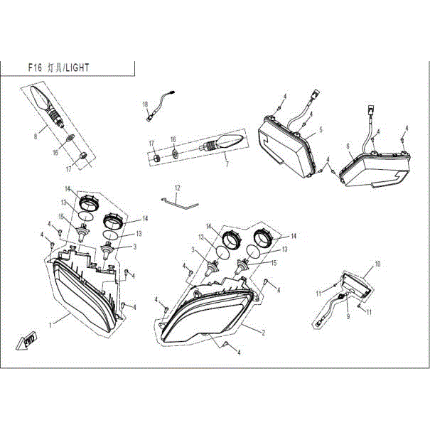 An Image of a Genuine CFMOTO Parts Schematic Diagram showing the schematic - LIGHT - 2015 CFMOTO ZFORCE 800 Trail