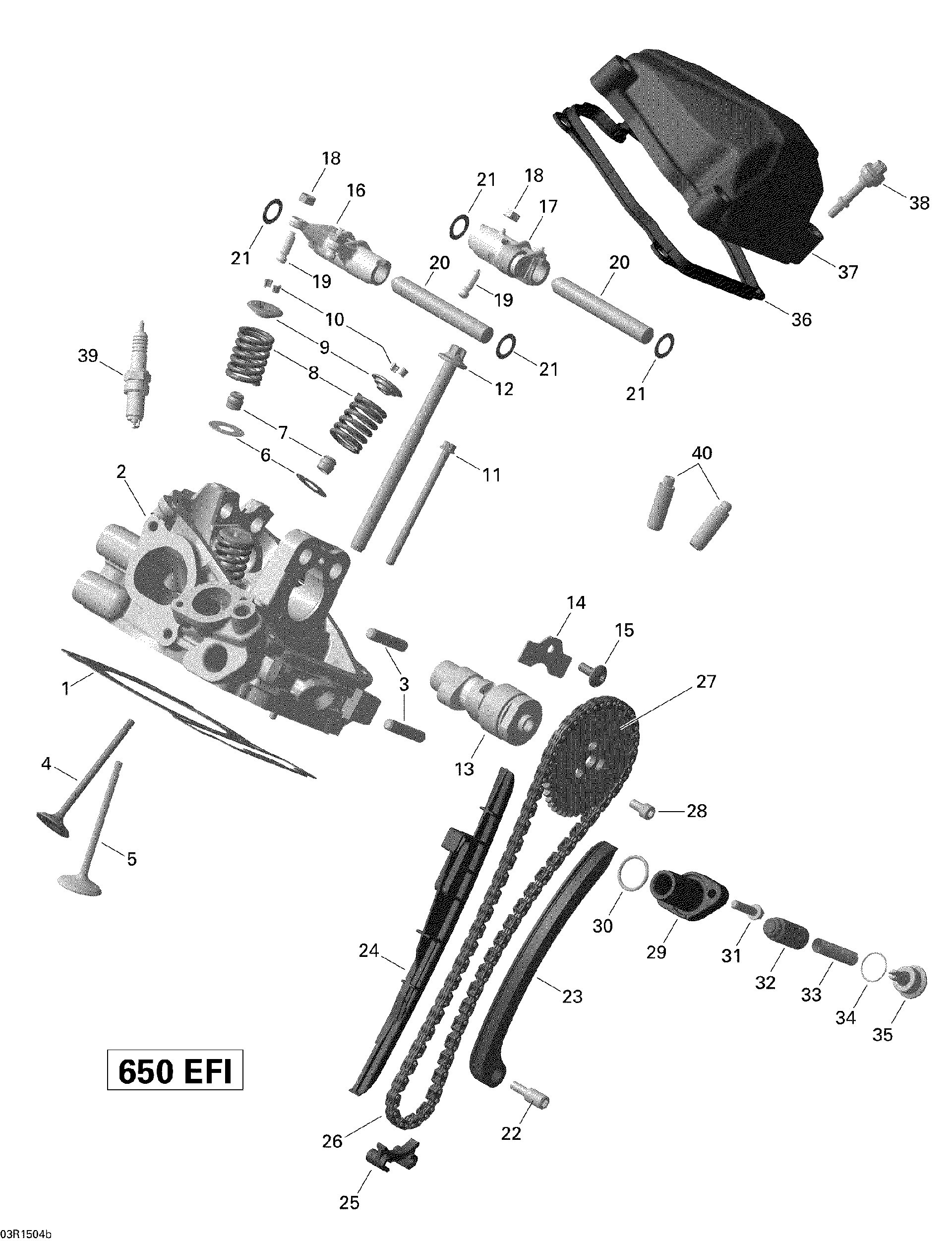 An Image of a Genuine Can-Am Parts Schematic Diagram showing the schematic - CYLINDER HEAD REAR _03R1504B