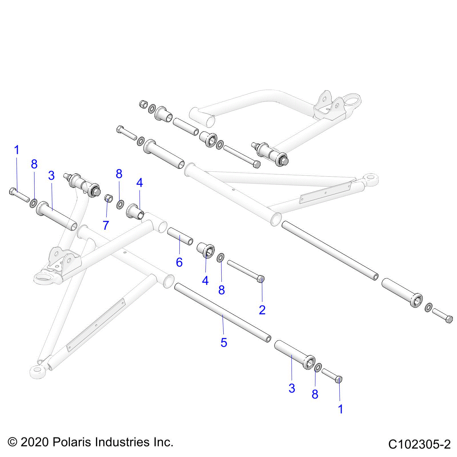 An Image of a Genuine Polaris Parts Schematic Diagram showing the schematic - SUSPENSION: A-ARM and STRUT MOUNTING - 2021 POLARIS SPORTSMAN TOURING 570 PREMIUM