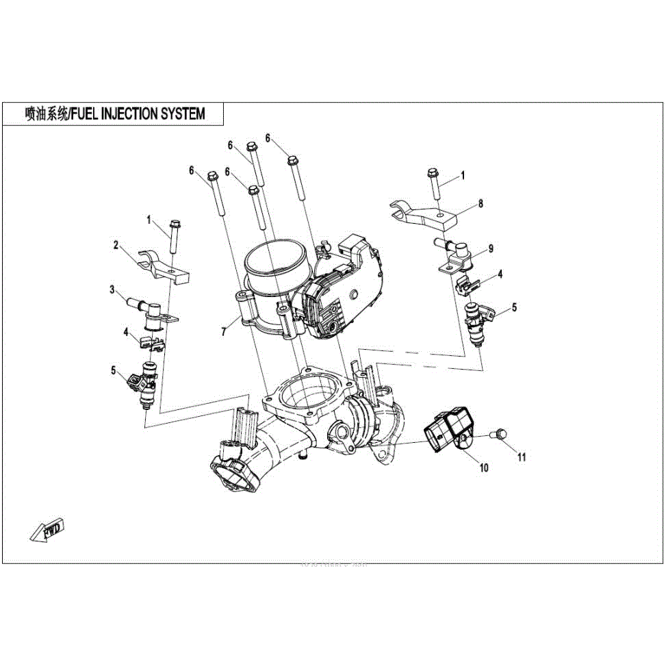 An Image of a Genuine CFMOTO Parts Schematic Diagram showing the schematic - FUEL INJECTION SYSTEM - 2022 CFMOTO ZFORCE 950 Sport