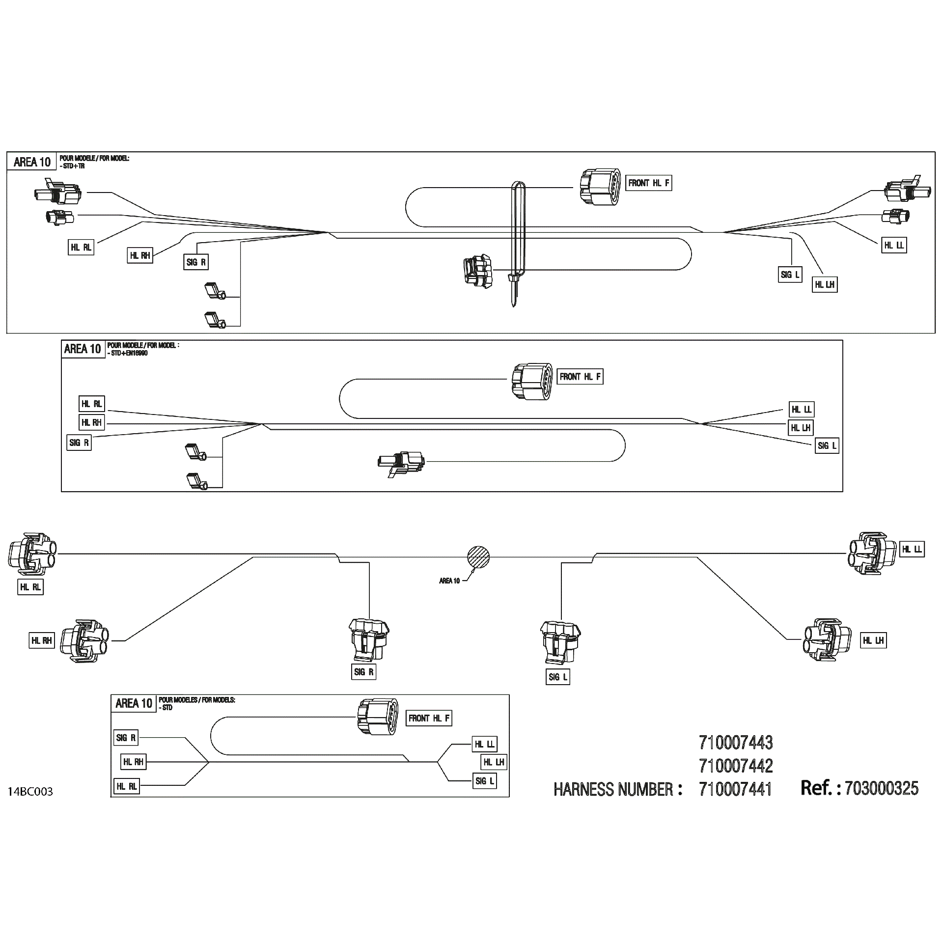 An Image of a Genuine Can-Am Parts Schematic Diagram showing the schematic - ELECTRIC - FRONT WIRING HARNESS - 710007441