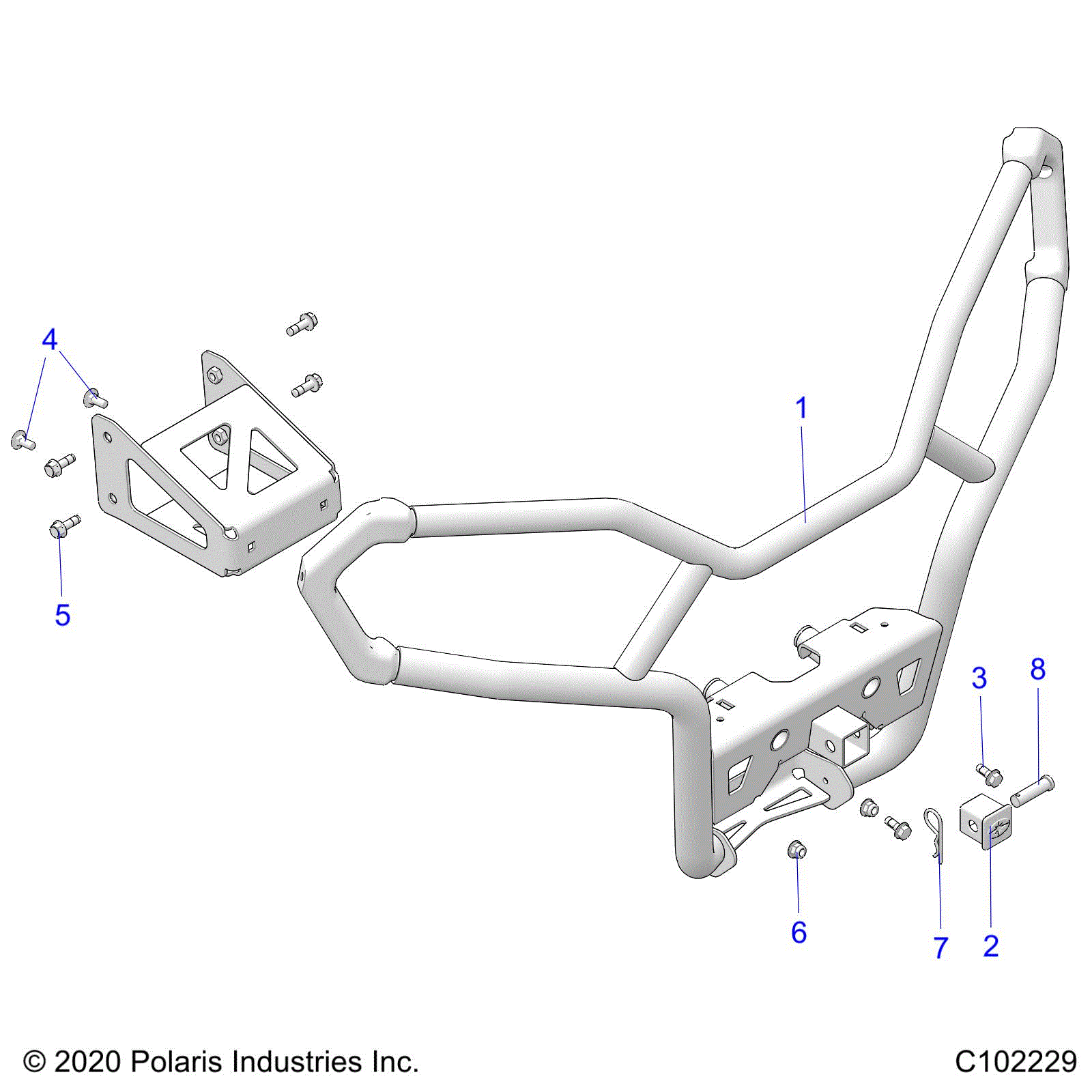 An Image of a Genuine Polaris Parts Schematic Diagram showing the schematic - BODY: FRONT BUMPER UTILITY - 2021 POLARIS SPORTSMAN 570 UTILITY EPS