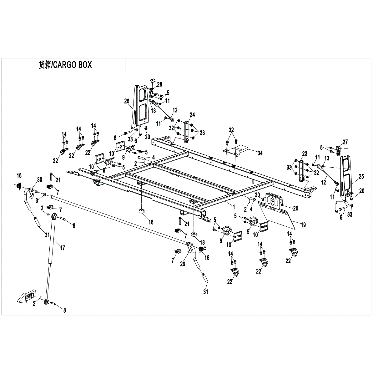 An Image of a Genuine CFMOTO Parts Schematic Diagram showing the schematic - CARGO BOX - 2021 CFMOTO UFORCE 1000