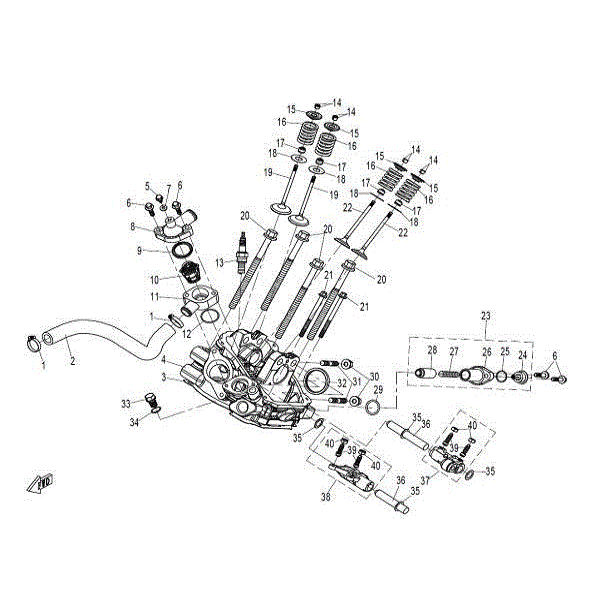 An Image of a Genuine CFMOTO Parts Schematic Diagram showing the schematic - CYL HEAD NO.2 ASSY (TRANSMISSION END) - 2016 CFMOTO ZFORCE 800 EX