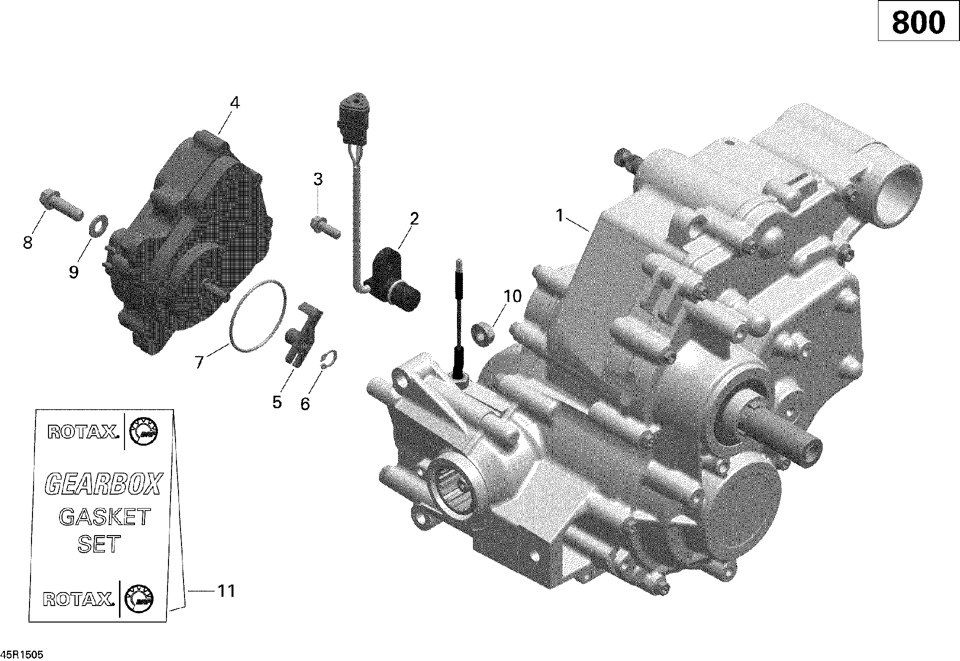 An Image of a Genuine Can-Am Parts Schematic Diagram showing the schematic - GEAR BOX ASSY AND 4X4 ACTUATOR _45R1505