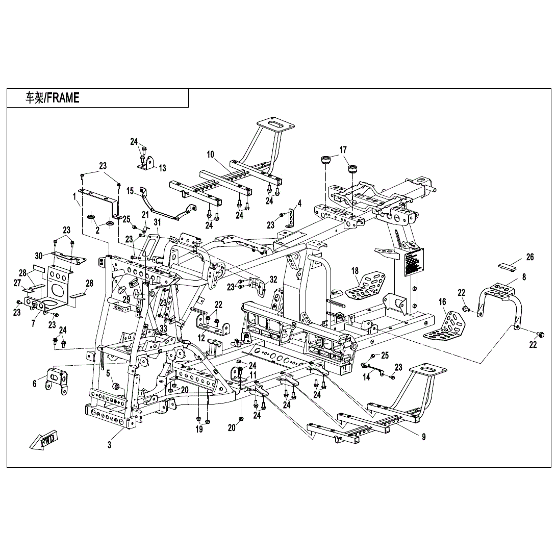 An Image of a genuine CFMOTO Parts Schematic Diagram showing the group - FRAME - 2020 CFMOTO CFORCE 800 XC