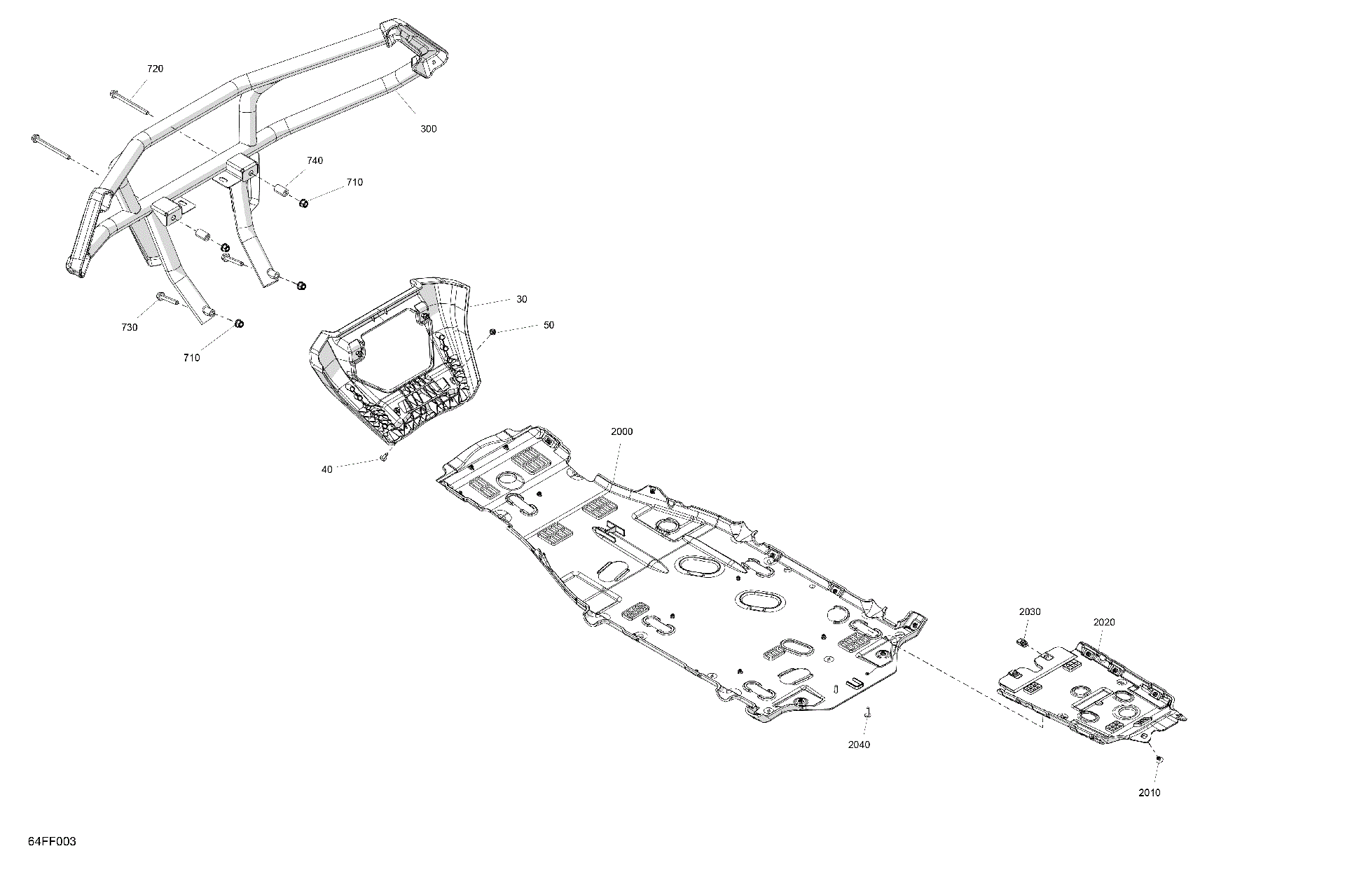 An Image of a Genuine Can-Am Parts Schematic Diagram showing the schematic - BODY - SKID PLATE AND BUMPER