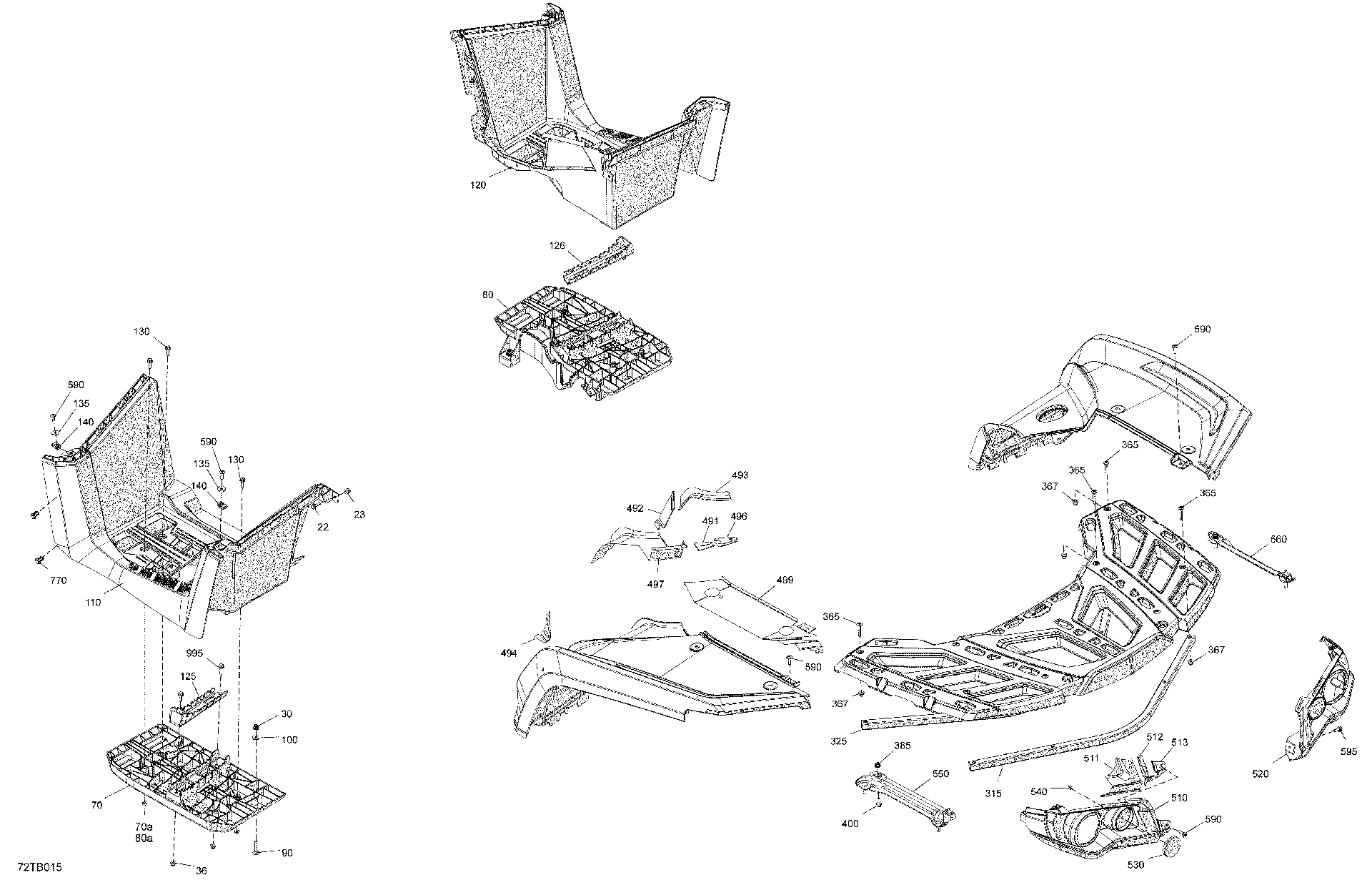 An Image of a Genuine Can-Am Parts Schematic Diagram showing the schematic - BODY - REAR SECTION