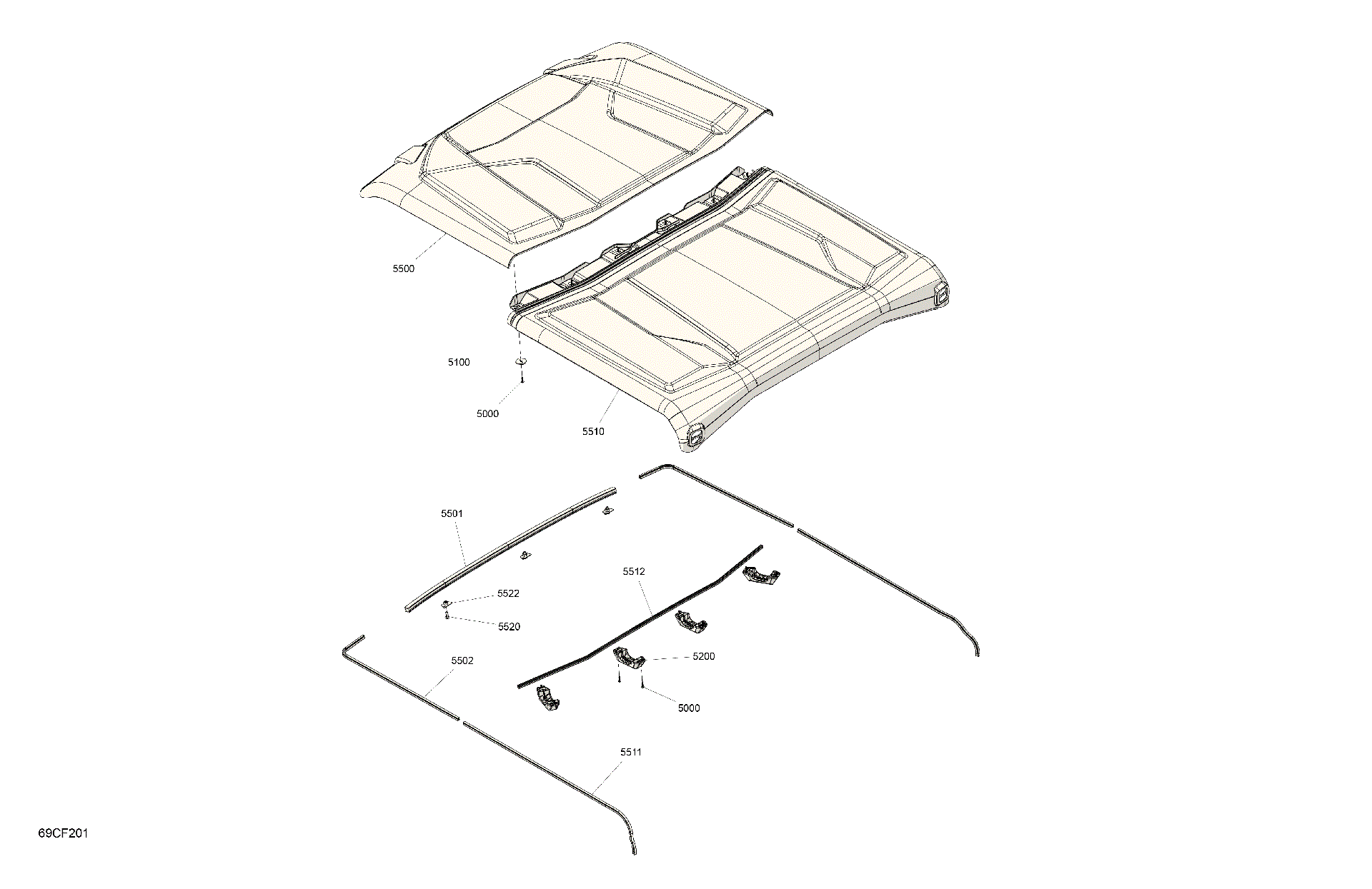 An Image of a Genuine Can-Am Parts Schematic Diagram showing the schematic - BODY - ROOF